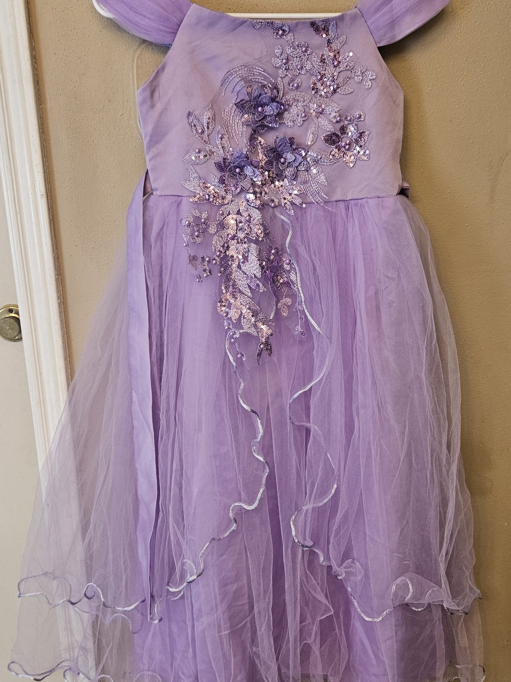 Lilac Embellished Tulle Party Dress for Girls
